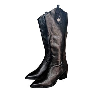 41 • Emanuele Crasto • Tall Western Button Boots in Black Leather